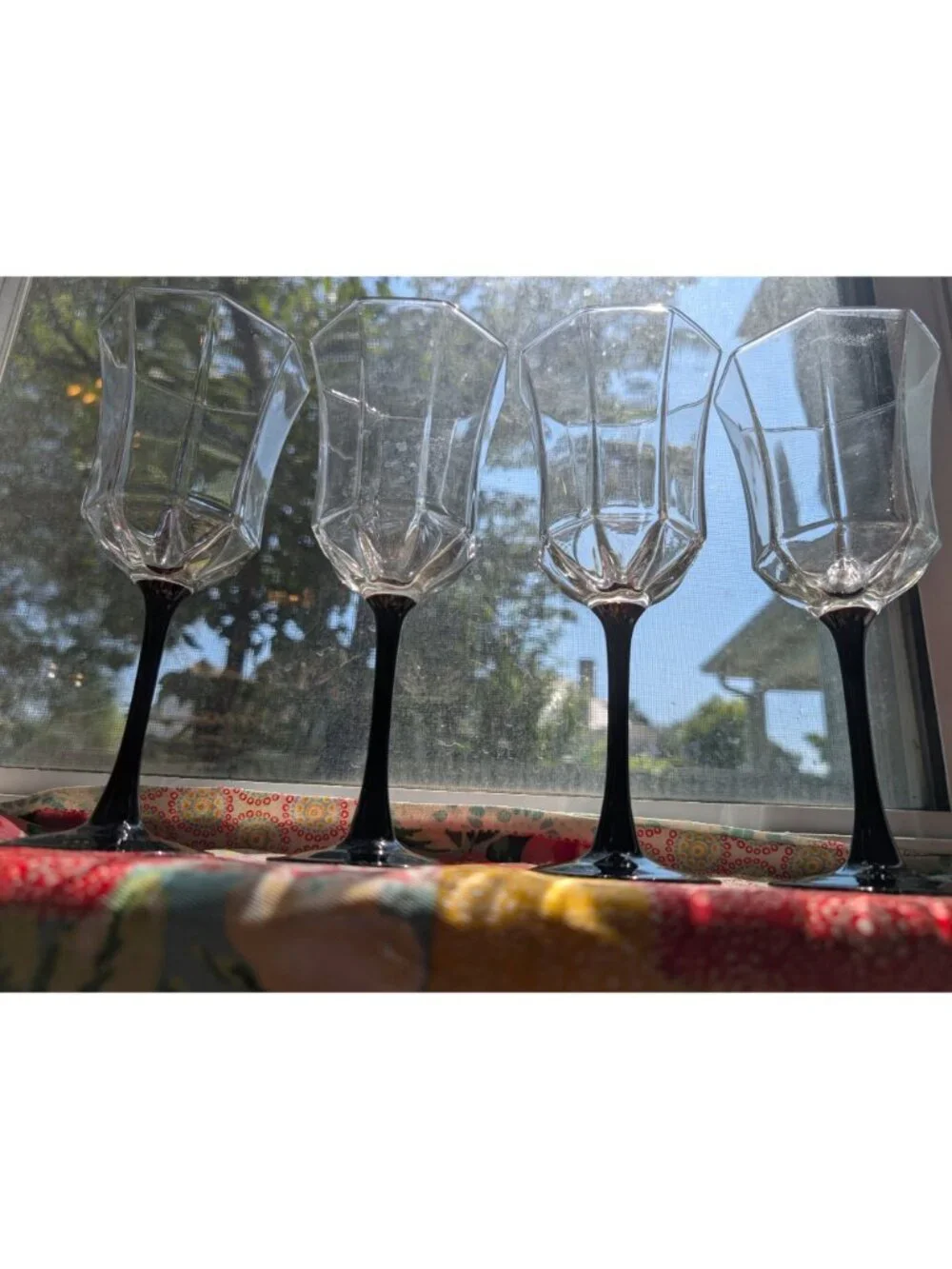 Set of 4 Vintage Octime Pattern Wine Glasses made by Luminarc France 80s MCM